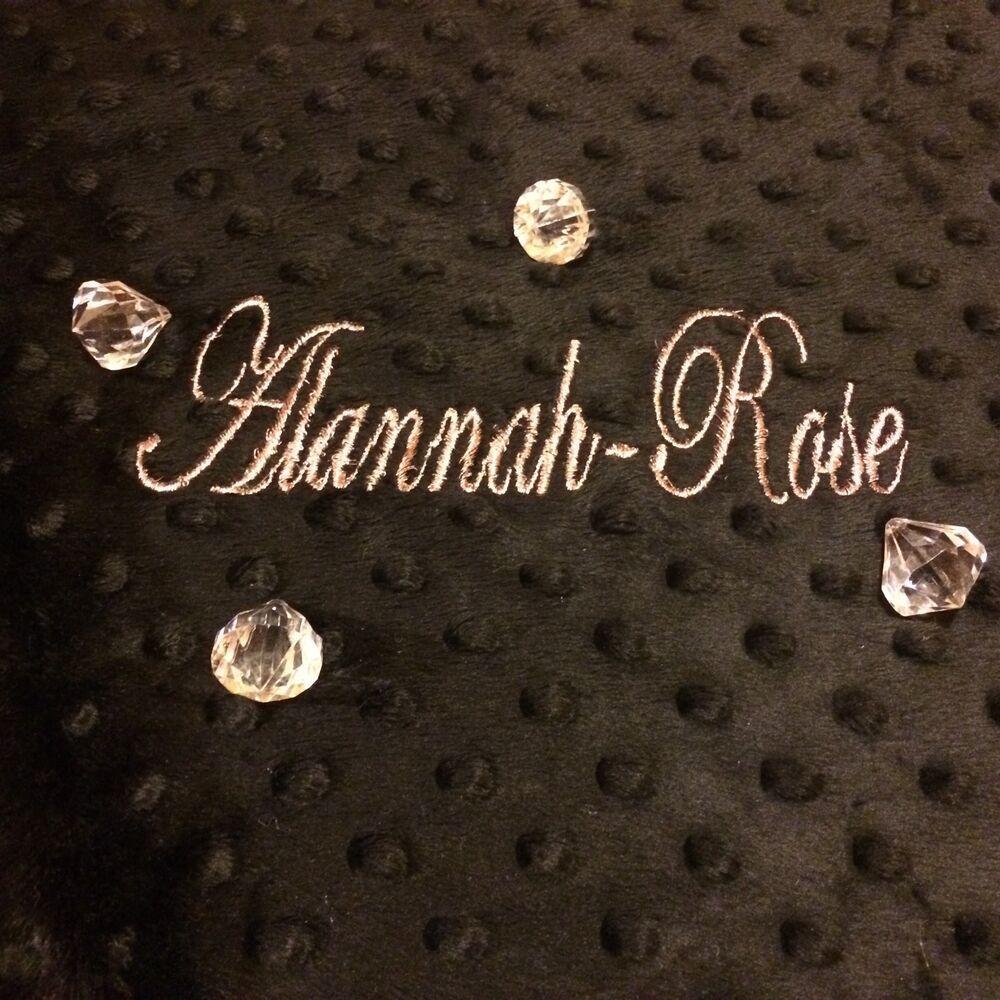 Luxury Black and Gold Logo - Personalised Dimple Fleece Baby Blanket Rose Gold Thread Luxury