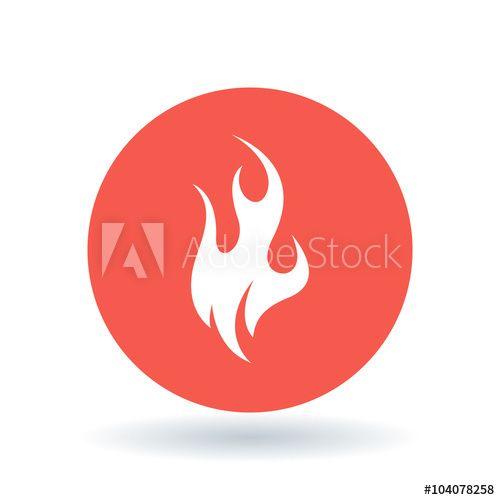 Fire Red and White Circle Logo - Fire icon. Flame sign. Flammable symbol. White fire icon on red ...