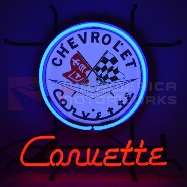 Blue Corvette Logo - Corvette Neon Sign, First Generation Corvette Logo 17x17 on Metal Grid