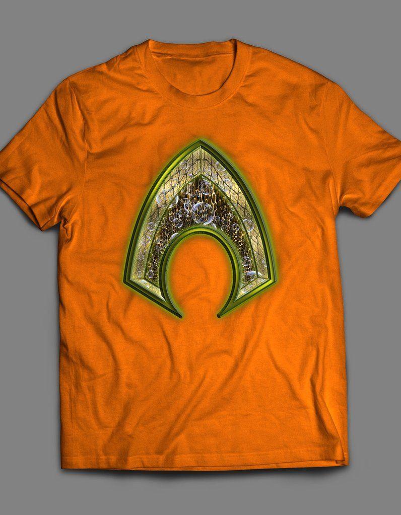 Orange DC Comics Logo - DC COMICS AQUAMAN METALLIC LOGO T-SHIRT | OldSkool Shirts LLC