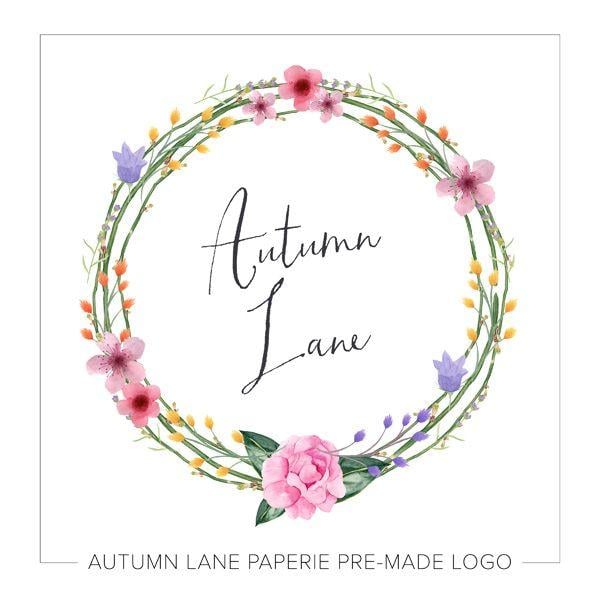 Vine Flower Logo - Pink Flower + Vine Floral Wreath Logo L44 | Autumn Lane Paperie