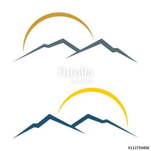 Mountain with Sun Logo - Mountain, Hill, Canyon and Sun Logo Template Stock image
