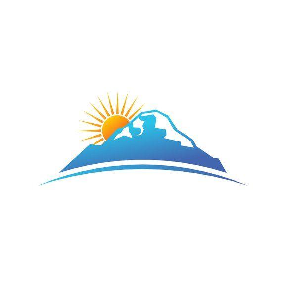 Mountain with Sun Logo - Clip Art to Print or Web. Mountain Sun Logo Mountains Print | Etsy