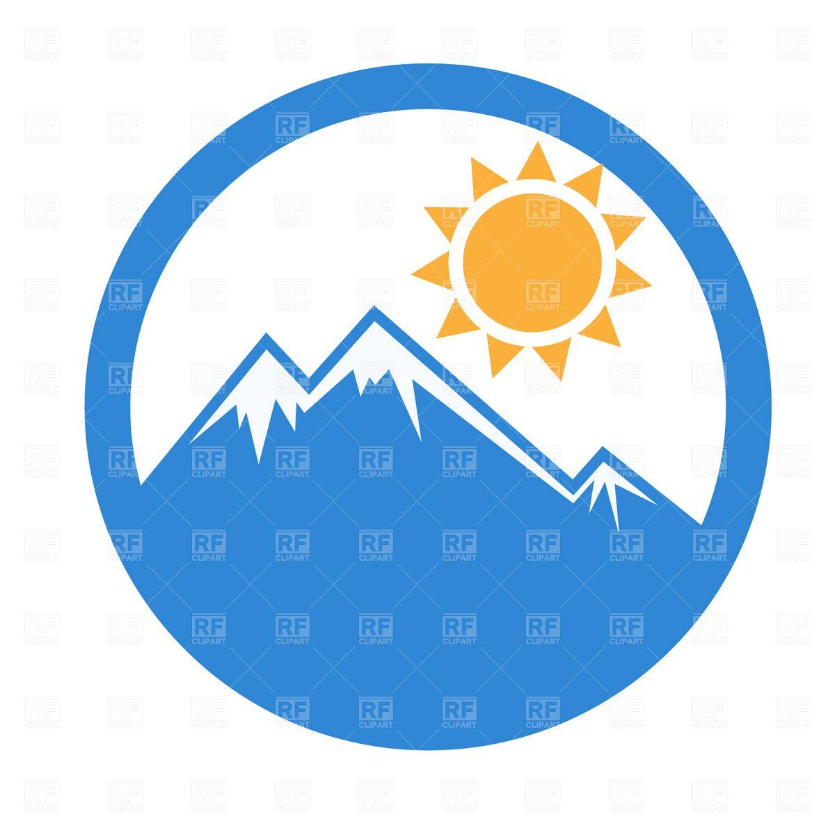 Mountain with Sun Logo - Emblem mountain and sun Clipart Image