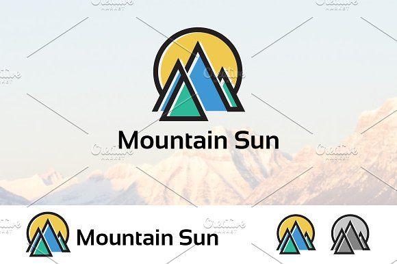 Mountain with Sun Logo - Abstract Mountain Sun Logo Logo Templates Creative Market