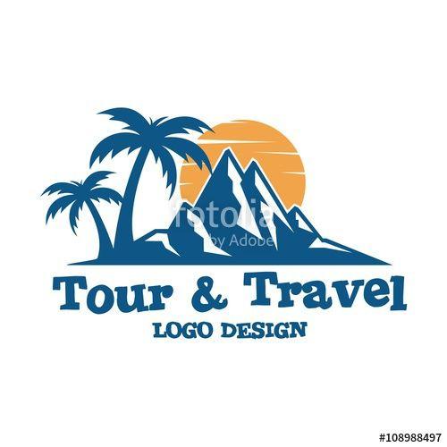 Mountain with Sun Logo - Travel And Tour Logo Design, Palm, Mountain, Sun, Sunrise Stock