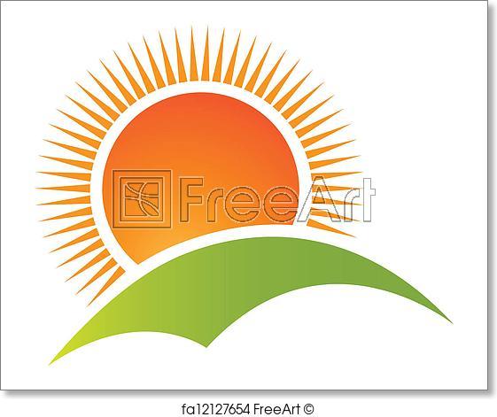Mountain with Sun Logo - Free art print of Sun and hill mountain logo vector. FreeArt