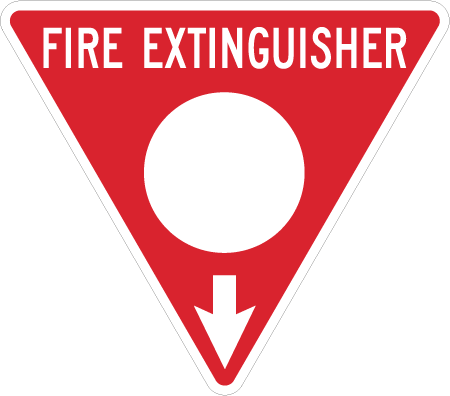 Fire Red and White Circle Logo - FIRE EXTINGUISHER WITH DOWN ARROW AND CIRCLE SIGN | Jason SignMakers