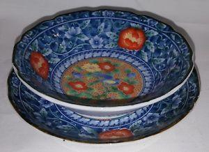 Chinese Blue and Red Logo - Chinese blue & red vintage Art Deco oriental antique shallow bowl