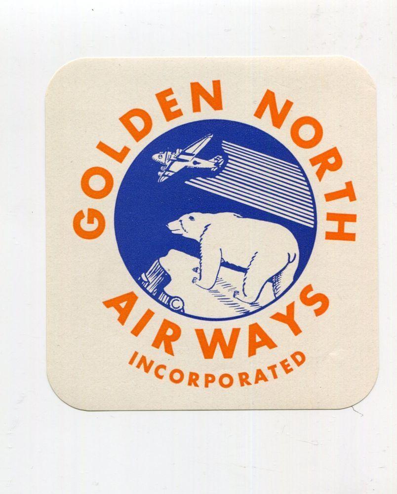 Airline Polar Bear Logo - Vintage Airline Luggage Label GOLDEN NORTH AIRWAYS polar bear