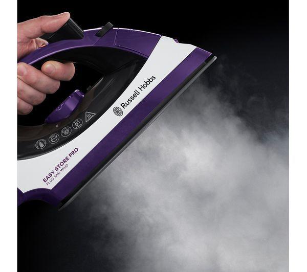 Plug in Purple and White Logo - RUSSELL HOBBS Easy Store Pro Plug & Wind 23780 Steam Iron & White