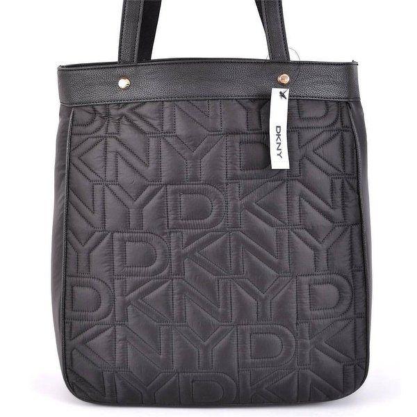 Donna Karan Logo - Shop DKNY DONNA KARAN BLACK QUILTED NYLON LOGO PURSE BAG TOTE ...