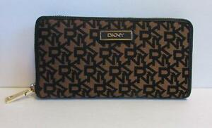 Donna Karan Logo - DKNY Signature canvas wallet Zipper black gold leather Donna Karan