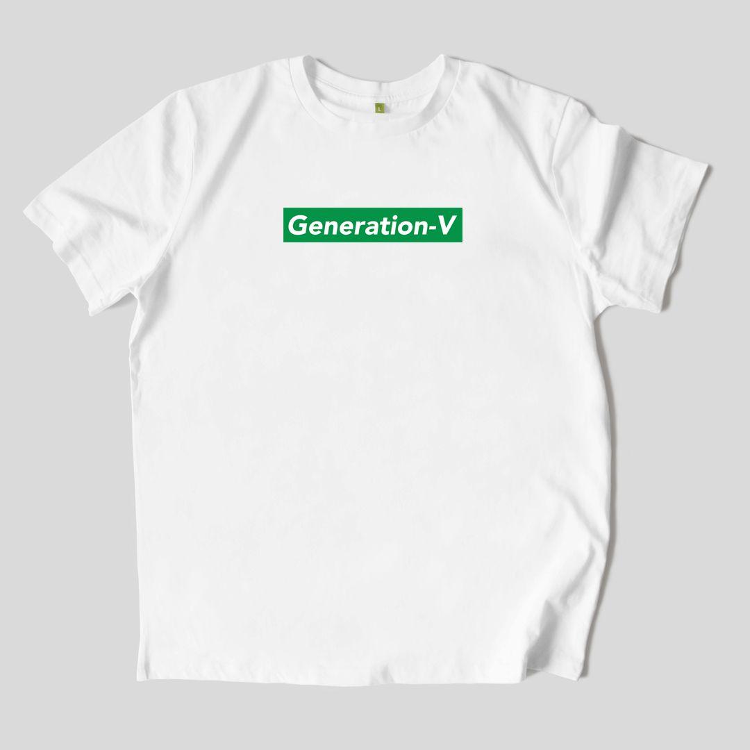 Green and White Box Logo - Vegan Clothing - Generation-V T-Shirt - Green Box Logo White Tee
