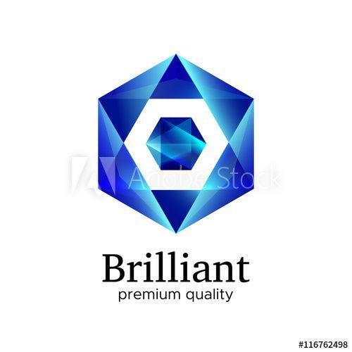 Blue and White Hexagon Logo - Blue shiny polygonal hexagon diamond logo vector design concept