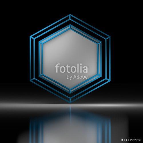 Blue and White Hexagon Logo - White hexagon with blue wireframe over the shiny reflective surface ...