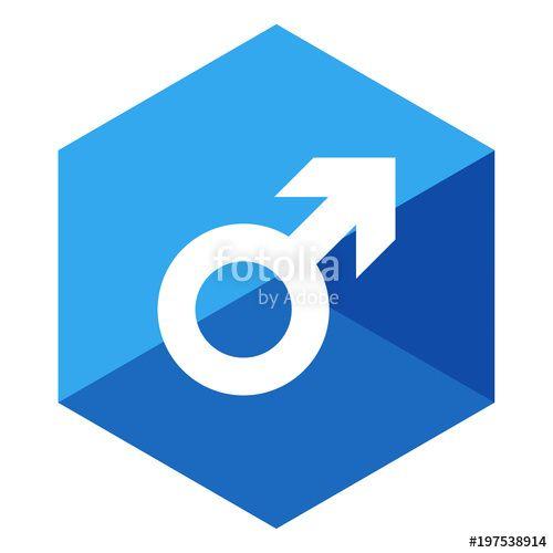 Blue and White Hexagon Logo - Simple, flat, hexagon male symbol icon. White on blue. Isolated