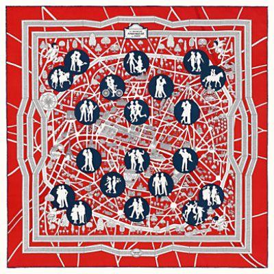 Red and White Lines with a Gavel Logo - Scarves and Silk Accessories | Hermes