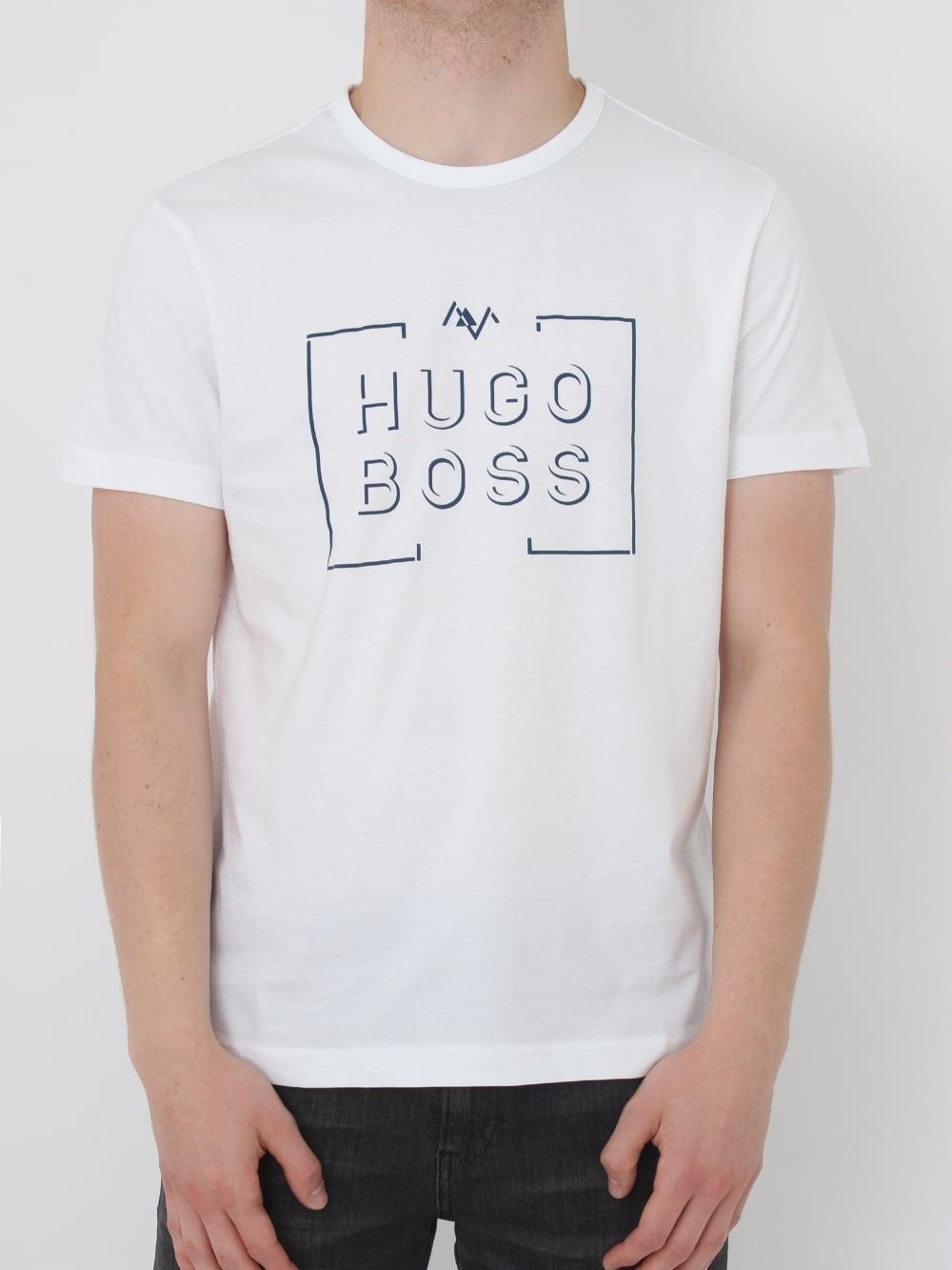 Green and White Box Logo - HUGO BOSS - BOSS Green In Box Logo T.Shirt in White - Northern Threads