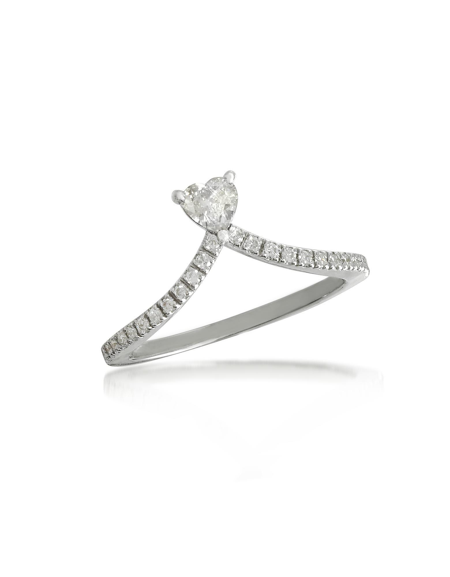 Black and White Diamond V Logo - FORZIERI Heart Diamond V Shaped Band Ring In White