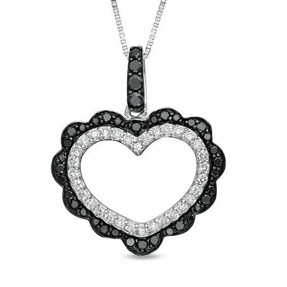 Black and White Diamond V Logo - 2 CT. T.W. Enhanced Black And White Diamond Heart Pendant