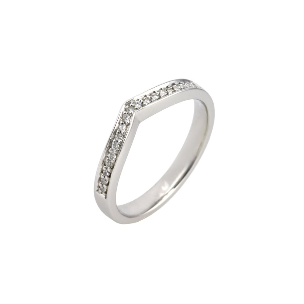 Black and White Diamond V Logo - 18ct White Gold 0.095ct Diamond V Shape Wedding Ring