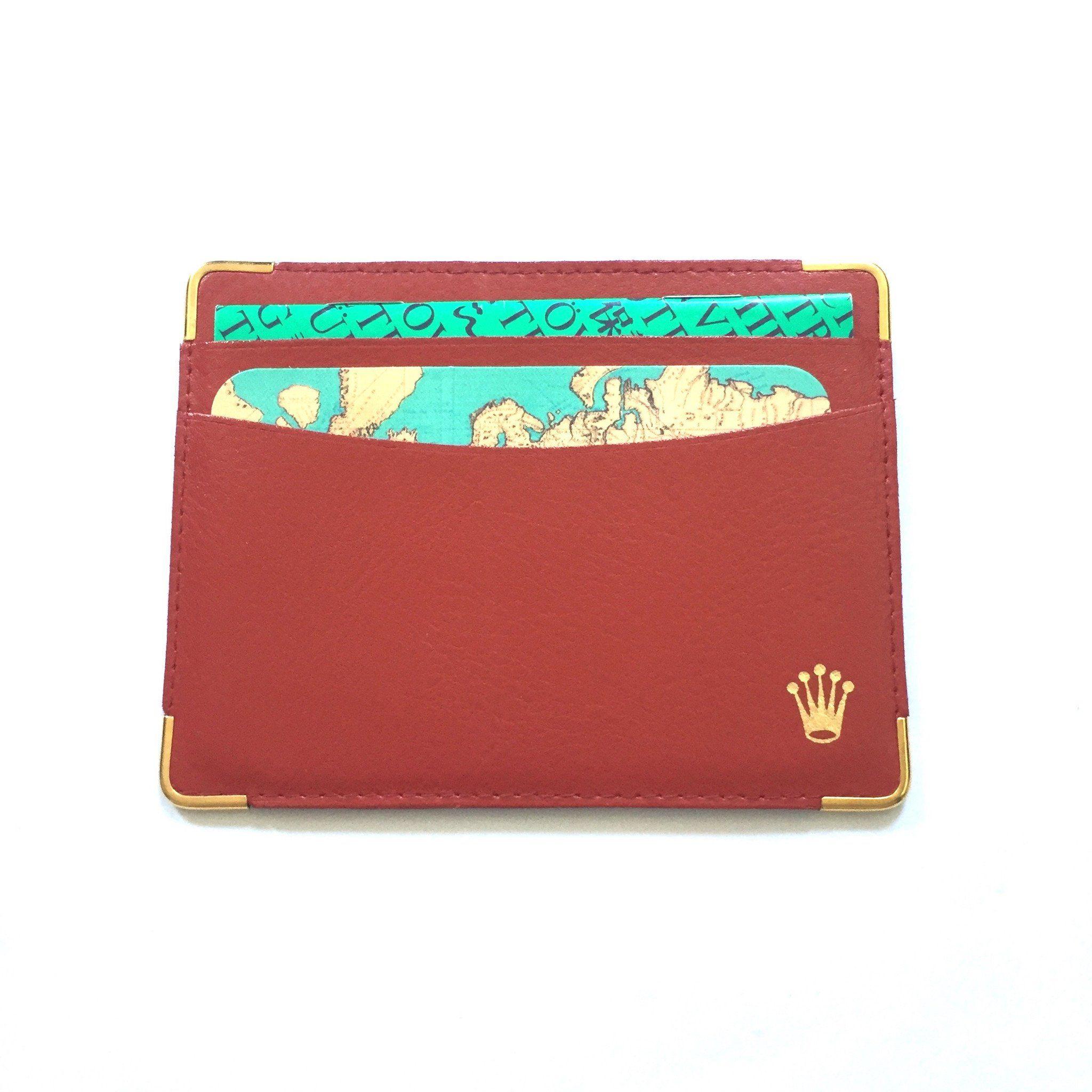 Red and Gold Crown Logo - Rolex Old Stock Dark Red Leather Card Case with Gold Crown