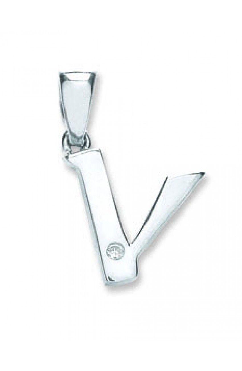 Black and White Diamond V Logo - 9ct White Gold 0.01ct Diamond V Initial
