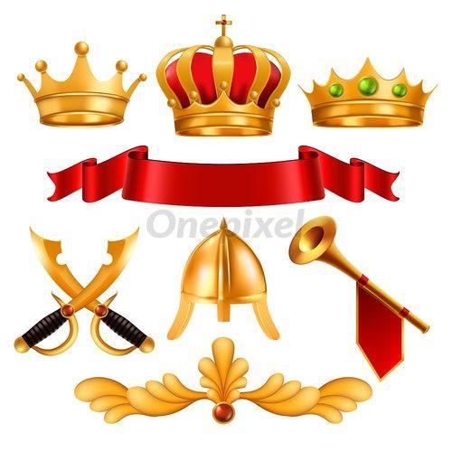 Red and Gold Crown Logo - Gold Crown Vector. Golden King Royal Crown With Gems, Red