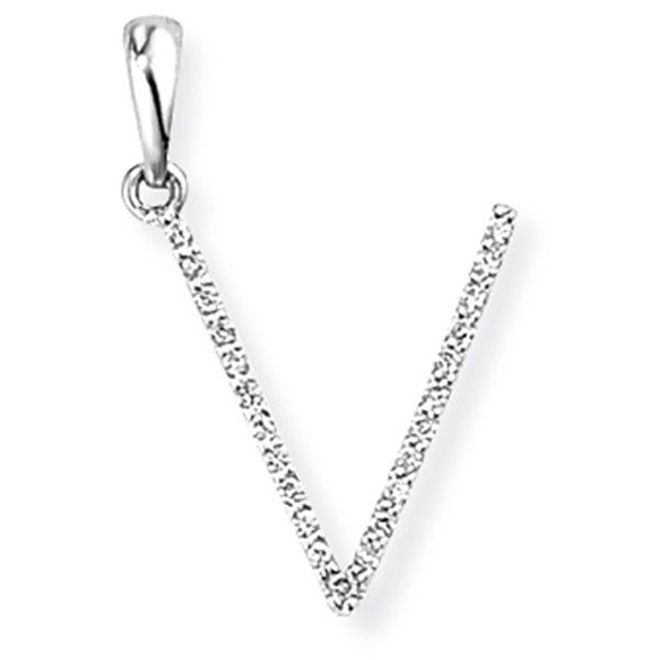 Black and White Diamond V Logo - White Gold Diamond 'V' Initial Pendant| Jewellers Ark