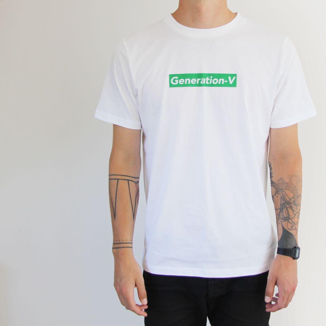 Green and White Box Logo - Vegan Clothing V T Shirt Box Logo White Tee