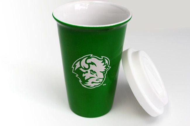 Green Bison Logo - Ceramic Latte Mug with Bison Logo. Fargo Trophy Company