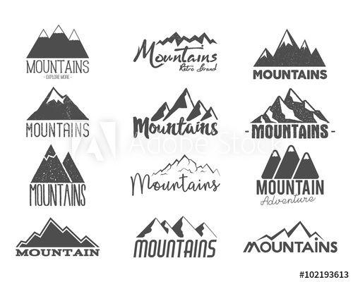 Hipster Mountain Triangle Logo - Set of Hand drawn mountains badges. Wilderness old style typography