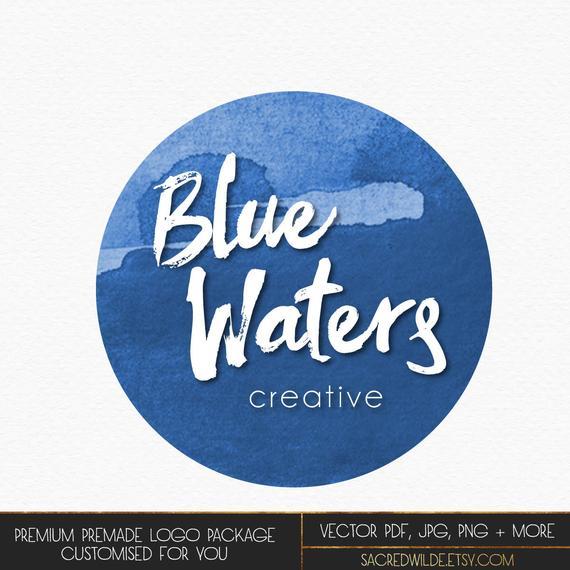Circle Ocean Logo - Blue Watercolor Circle Logo Design Blue Circle Logo Waves | Etsy