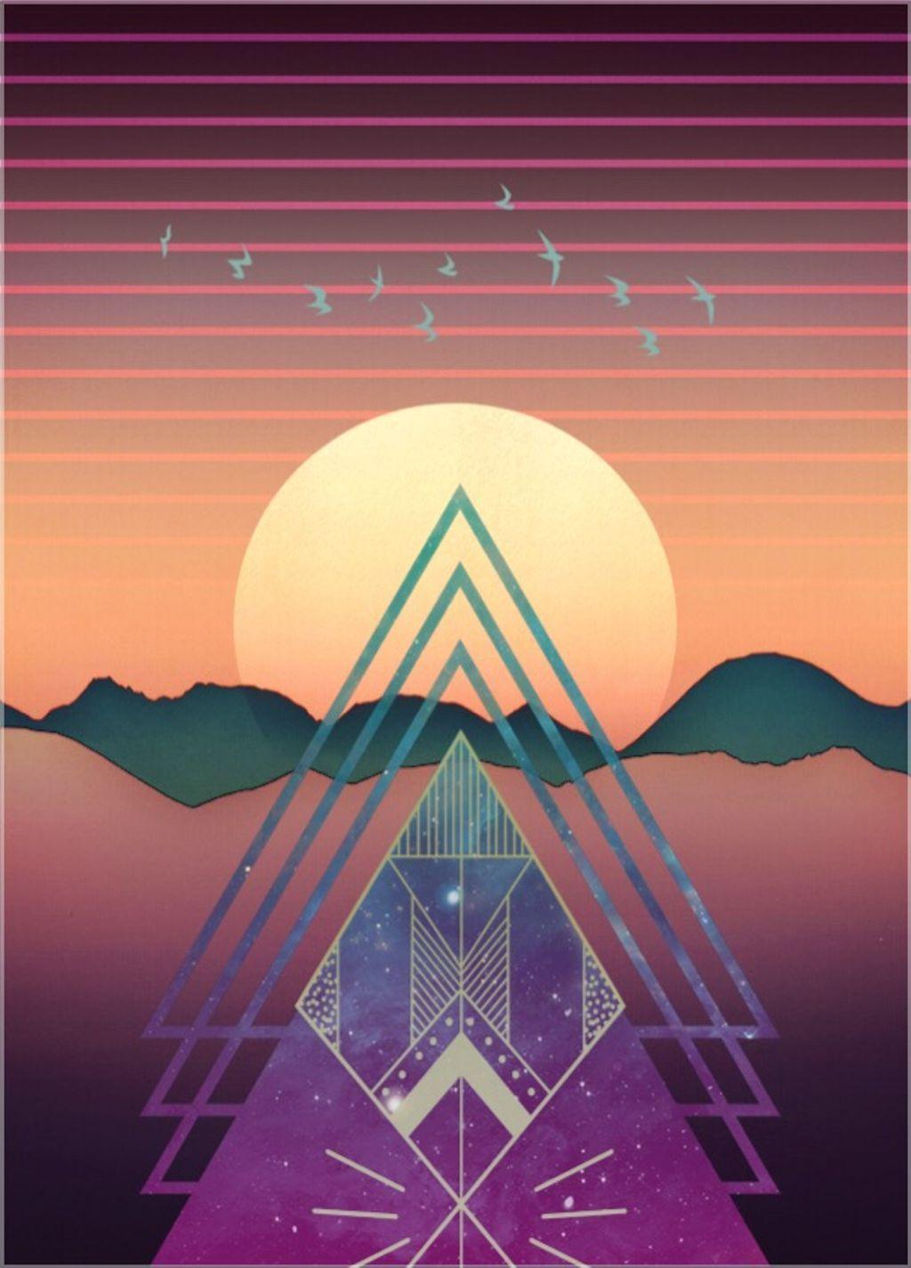 Hipster Mountain Triangle Logo - Retro poster hipster sun sunset mountains triangles sha...