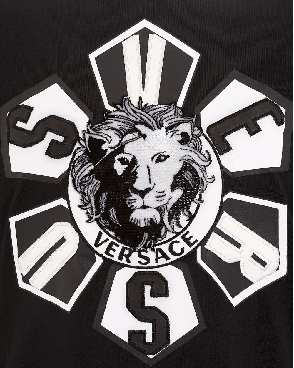 Versace with Lion Logo - Versus Versace Mens T-Shirt, Lion Head Applique Long Sleeve Black Tee