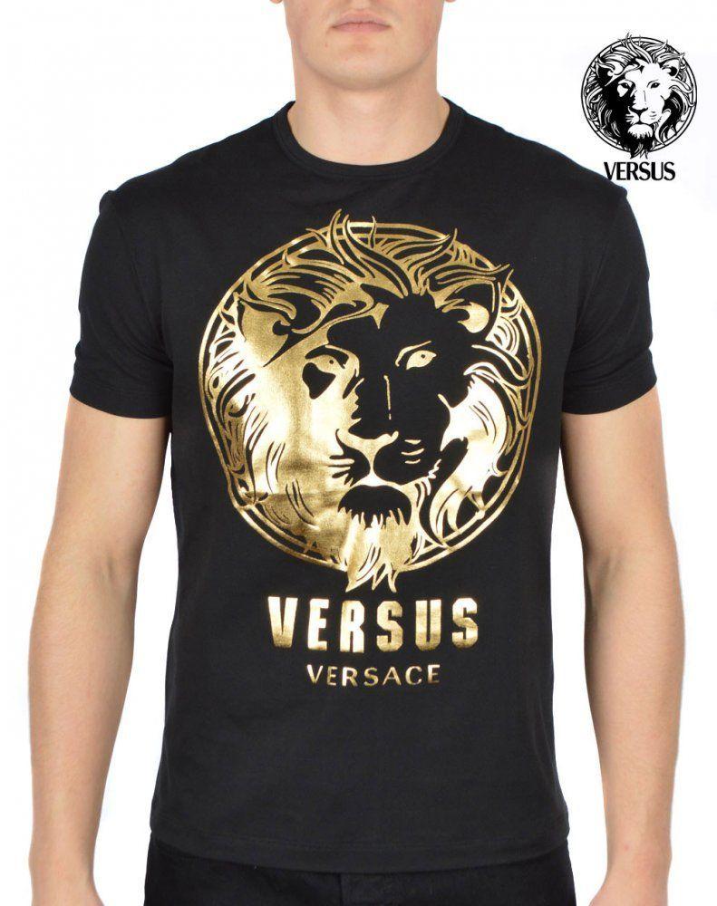 Shirt with Lion Logo - Versus Versace Gold Foil Lion Logo T-Shirt - Black | Individualism ...