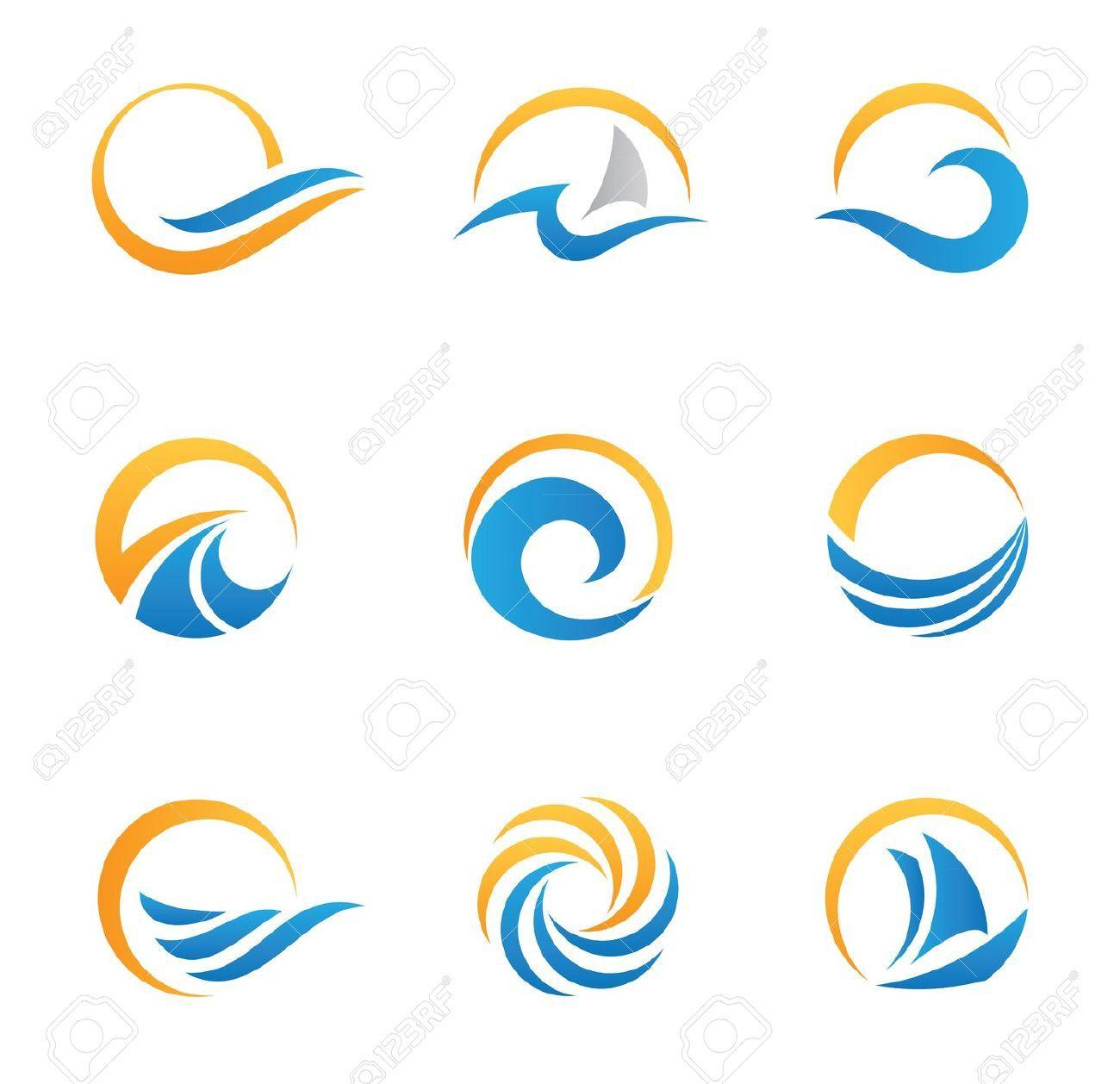 Sun and Wave Logo - Sun and sea icons. logos. Logos, Logo design, Waves logo