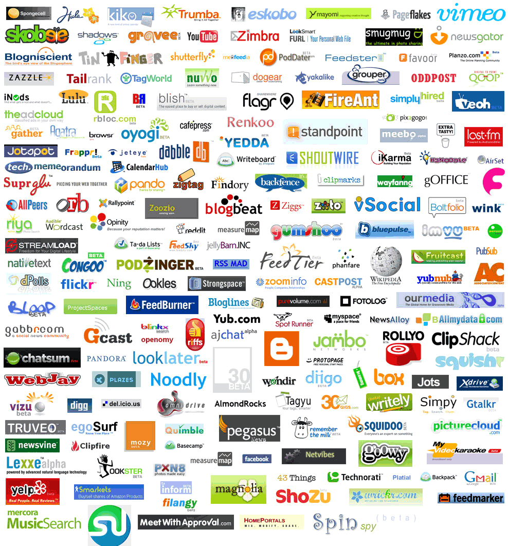 Popular Web Logo - Web 2.0 Logo Map Displays Internet Start-ups That Vanished or Got ...