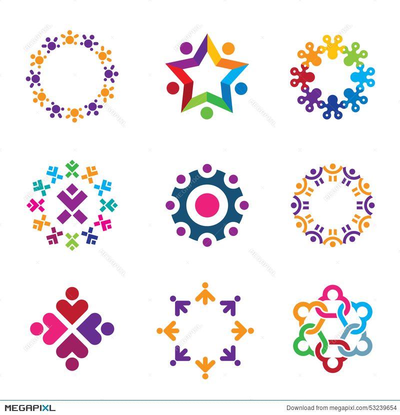 Colorful World Logo - Social Colorful World Community People Circle Logo Icon Set