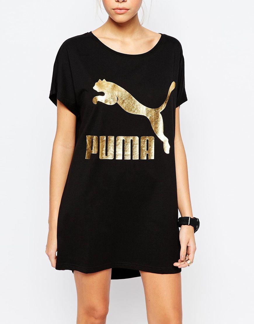 Gold Dress Logo - Lyst Gold Collection T Shirt Dress With Metallic Logo In Black