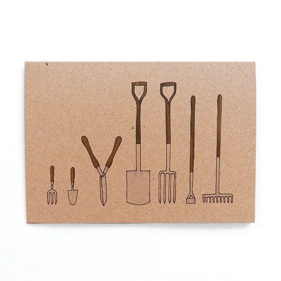 Landscaping Tools Logo - Garden tools card - illustrated card for gardener - recycled / eco ...