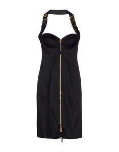 Gold Dress Logo - Moschino Couture Jeremy Scott SLEEVELESS BUSTIER BLACK SATIN DRESS W