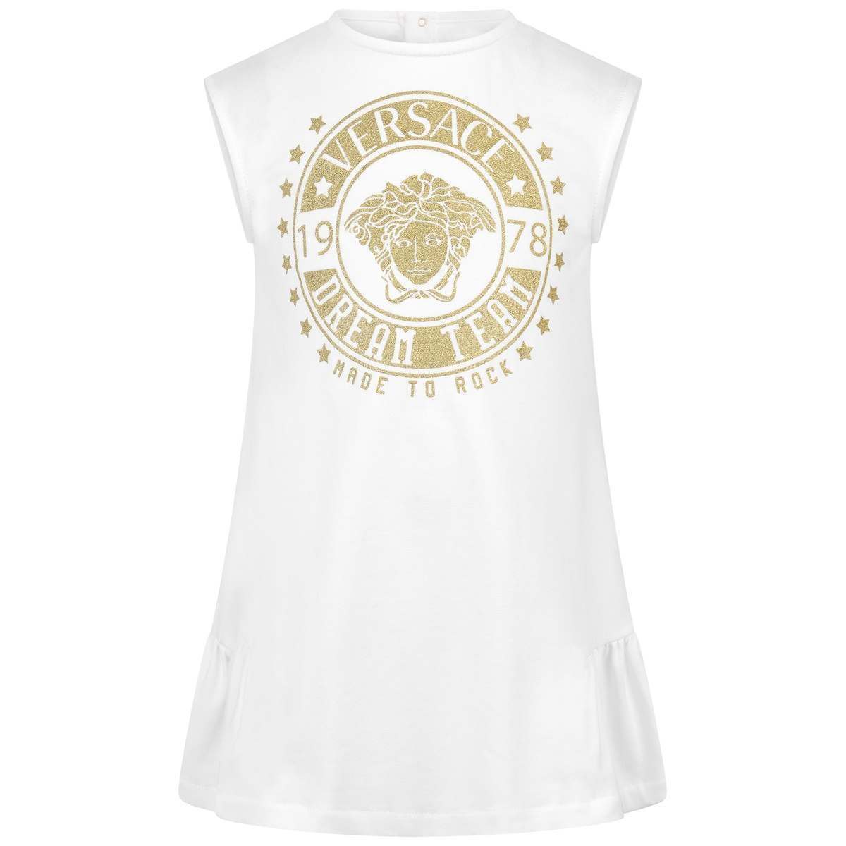 Gold Dress Logo - Young Versace Baby Girls Ivory & Gold Glitter Logo Dress