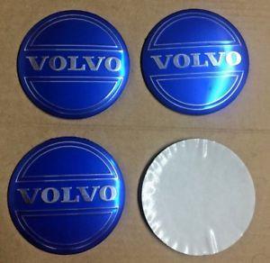 Circle in Silver with Blue Center Logo - Volvo Blue / Silver 4x Wheel Centre Cap Sticker Badges 56mm New