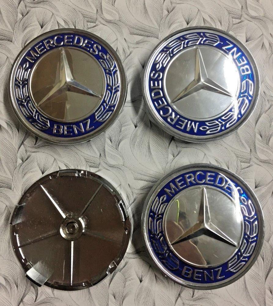 Circle in Silver with Blue Center Logo - 4x Mercedes Benz Blue & Silver Wheel Centre Caps 68mm Decal Emblem ...