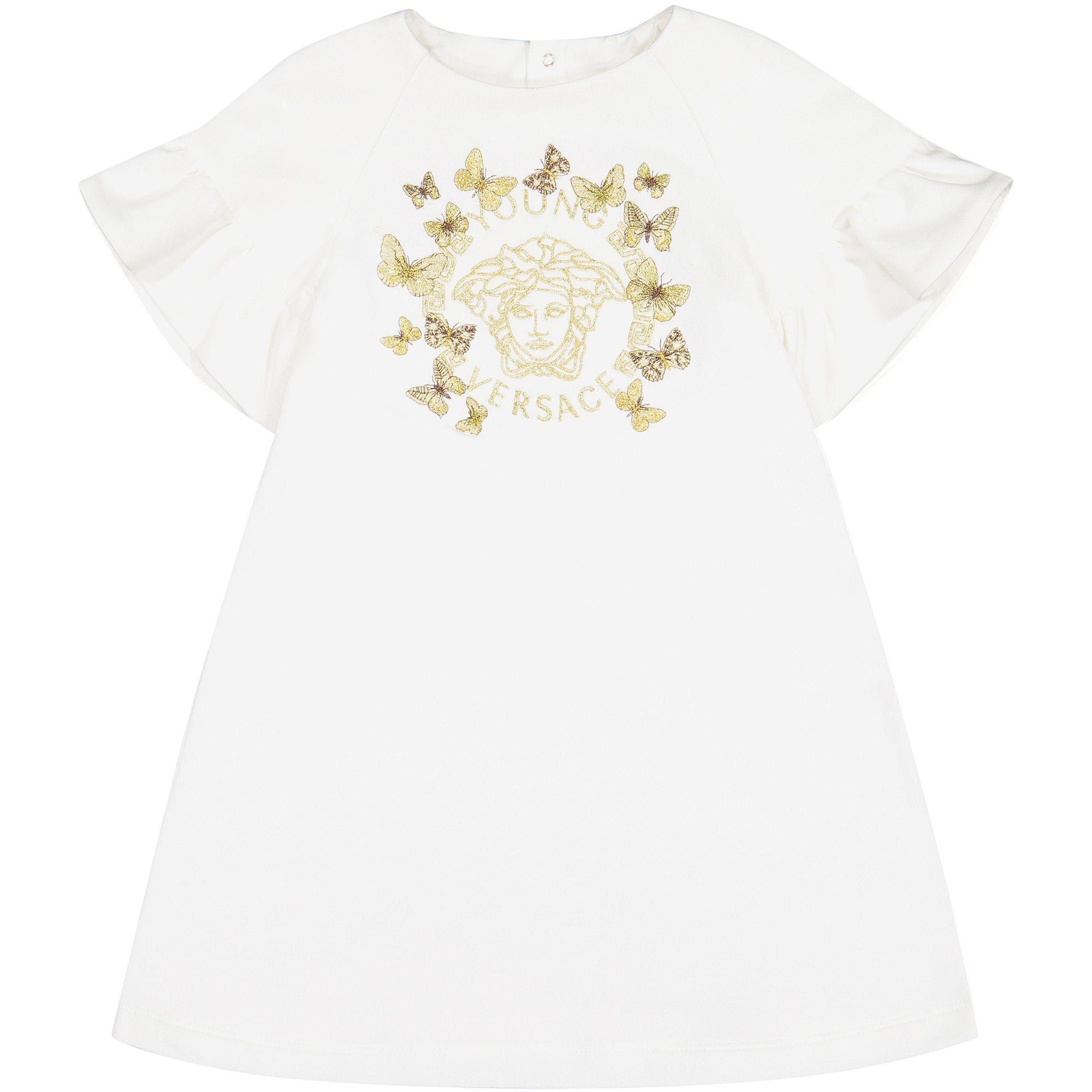 Gold Dress Logo - Young Versace Baby Dress with Gold Logo Butterfly Print