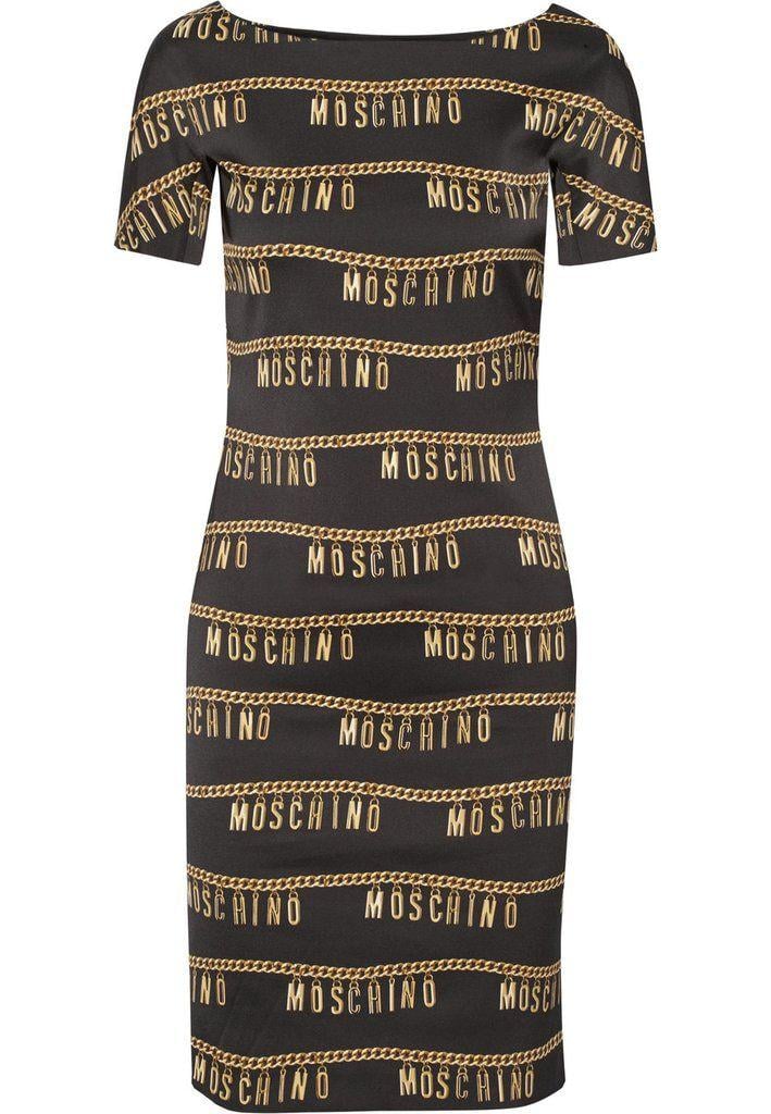 Gold Dress Logo - Moschino Black with Gold Chain Logo Stretch Crepe Dress