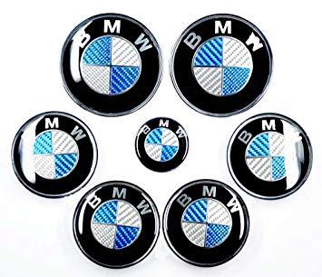 Blue Silver Car Logo - BMW Blue Silver Carbon Fiber Emblem Badge Logo for Hood Front ...