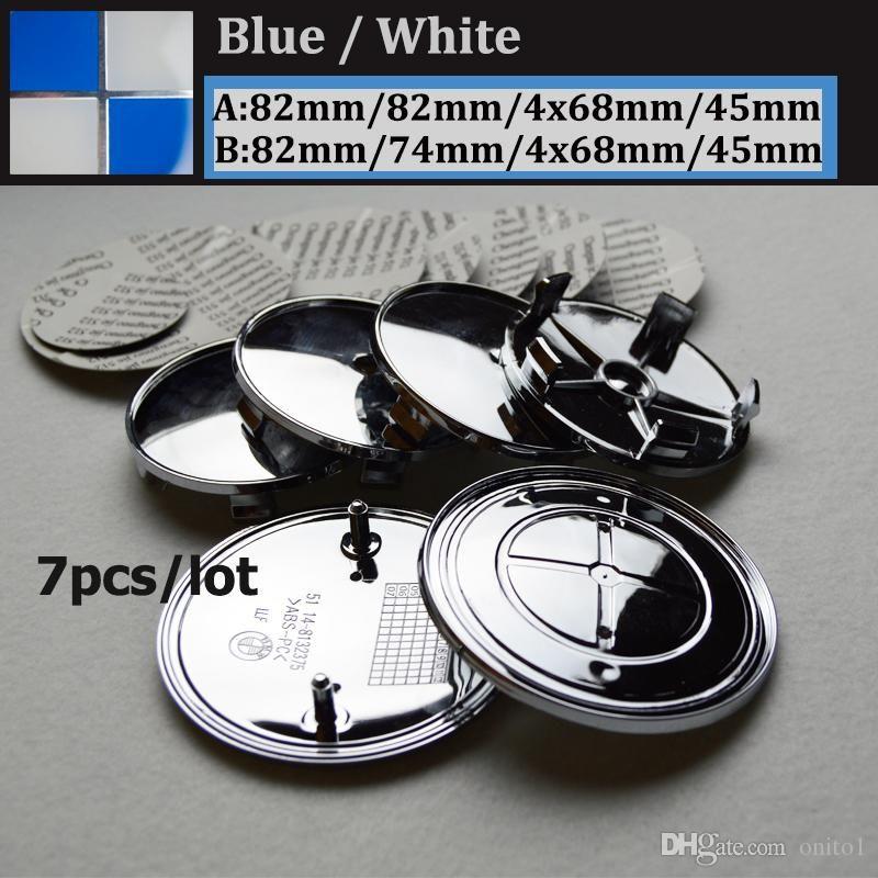 Circle in Silver with Blue Center Logo - Hot Selling Blue White Car Wheel Badge Trunk Center Logo Steering